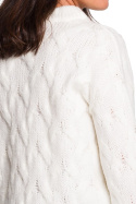 Sweter damski ze ściągaczem i warkoczowym splotem ecru BK038