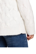 Sweter damski ze ściągaczem i warkoczowym splotem ecru BK038