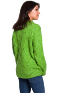 Sweter damski ze ściągaczem i warkoczowym splotem zielony BK038
