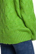 Sweter damski ze ściągaczem i warkoczowym splotem zielony BK038