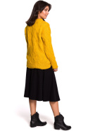 Sweter damski ze ściągaczem i warkoczowym splotem miodowy BK038