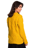 Sweter damski ze ściągaczem i warkoczowym splotem miodowy BK038