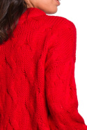 Sweter damski ze ściągaczem i warkoczowym splotem czerwony BK038