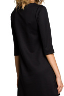 Gładka sukienka trapezowa mini z krótkim rękawem 3/4 czarna me029