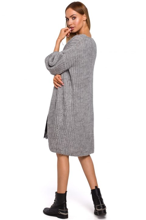 Długi kardigan damski oversize z krótkim rękawem szary me472 Długi kardigan damski oversize z krótkim rękawem szary me472