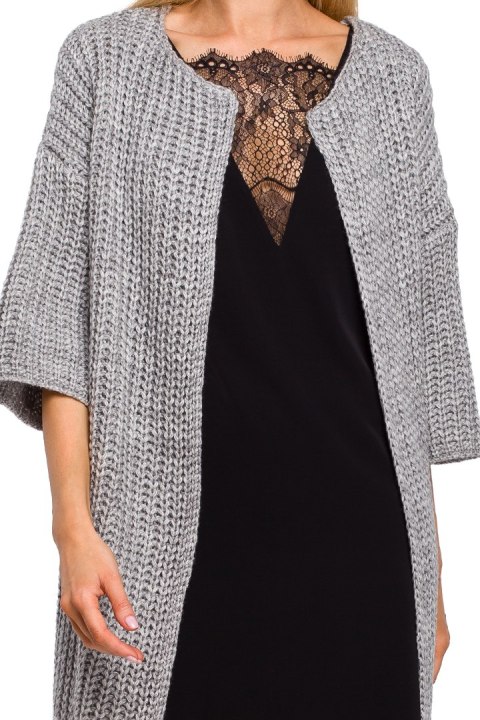 Długi kardigan damski oversize z krótkim rękawem szary me472 Długi kardigan damski oversize z krótkim rękawem szary me472