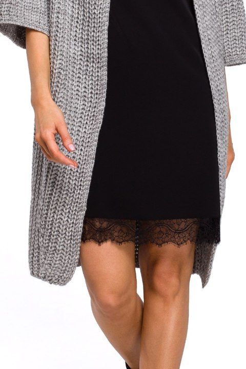 Długi kardigan damski oversize z krótkim rękawem szary me472 Długi kardigan damski oversize z krótkim rękawem szary me472