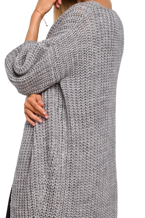 Długi kardigan damski oversize z krótkim rękawem szary me472 Długi kardigan damski oversize z krótkim rękawem szary me472