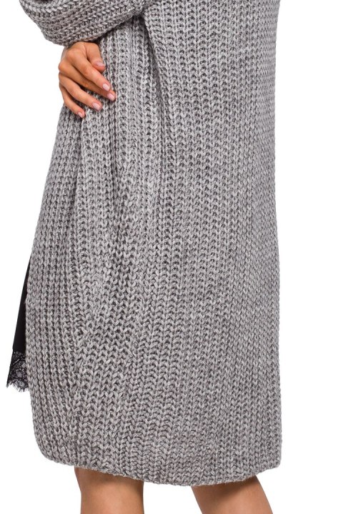 Długi kardigan damski oversize z krótkim rękawem szary me472 Długi kardigan damski oversize z krótkim rękawem szary me472
