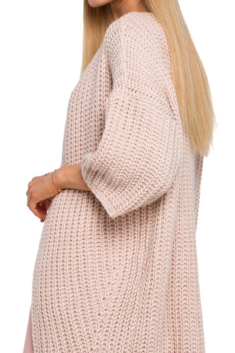 Długi kardigan damski oversize z krótkim rękawem pudrowy me472 Długi kardigan damski oversize z krótkim rękawem pudrowy me472