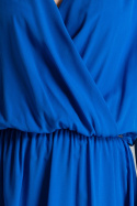 Sukienka maxi rozkloszowana z gumką i krótkim rękawem szafirowa L055