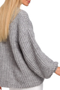 Sweter damski oversize z dekoltem V i szerokim rękawem szary me471