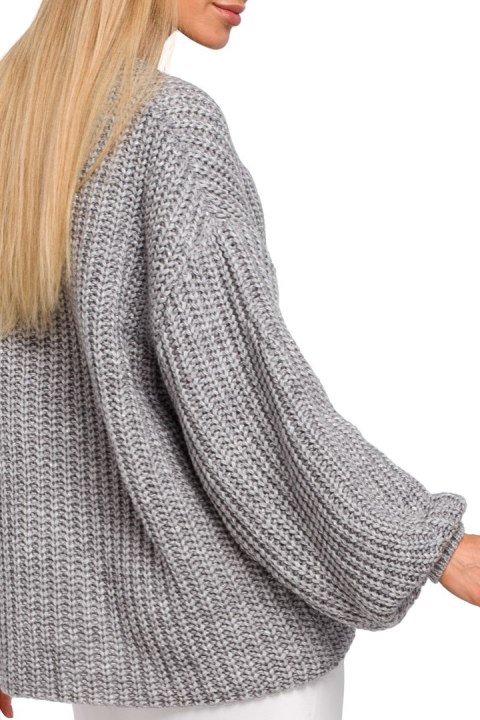 Sweter damski oversize z dekoltem V i szerokim rękawem szary me471 Sweter damski oversize z dekoltem V i szerokim rękawem szary me471