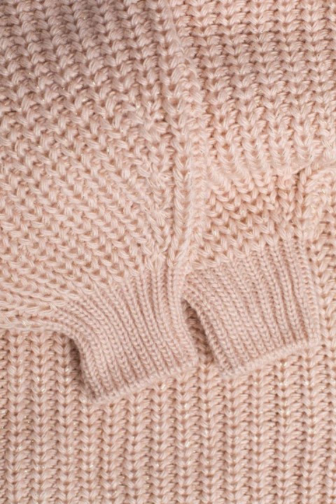 Sweter damski oversize z dekoltem V i szerokim rękawem pudrowy me471 Sweter damski oversize z dekoltem V i szerokim rękawem pudrowy me471
