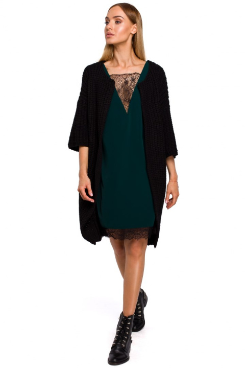 Długi kardigan damski oversize z krótkim rękawem czarny me472 Długi kardigan damski oversize z krótkim rękawem czarny me472