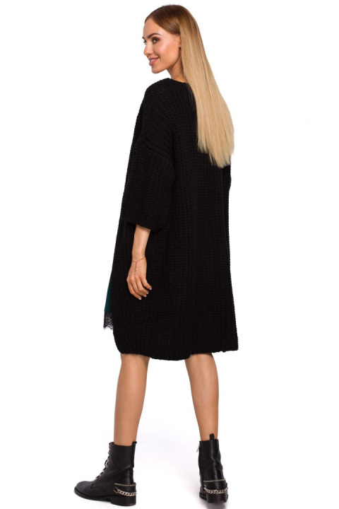 Długi kardigan damski oversize z krótkim rękawem czarny me472 Długi kardigan damski oversize z krótkim rękawem czarny me472