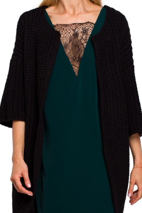 Długi kardigan damski oversize z krótkim rękawem czarny me472 Długi kardigan damski oversize z krótkim rękawem czarny me472