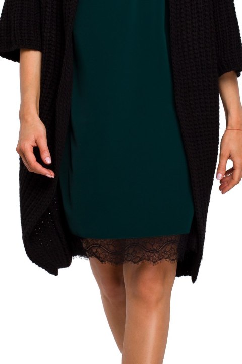 Długi kardigan damski oversize z krótkim rękawem czarny me472 Długi kardigan damski oversize z krótkim rękawem czarny me472