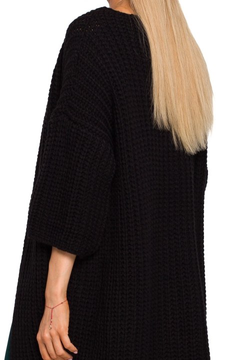 Długi kardigan damski oversize z krótkim rękawem czarny me472 Długi kardigan damski oversize z krótkim rękawem czarny me472
