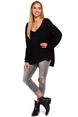 Sweter damski oversize asymetryczy z dziurami czarny me473