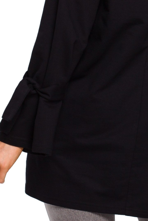 Bluza damska luźna z dzianiny dłuższy tył dekolt łódka czarna me479 Bluza damska luźna z dzianiny dłuższy tył dekolt łódka czarna me479