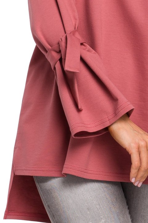 Bluza damska luźna z dzianiny dłuższy tył dekolt łódka różowa me479 Bluza damska luźna z dzianiny dłuższy tył dekolt łódka różowa me479