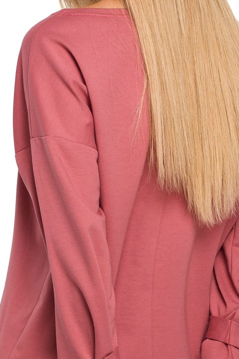 Bluza damska luźna z dzianiny dłuższy tył dekolt łódka różowa me479 Bluza damska luźna z dzianiny dłuższy tył dekolt łódka różowa me479