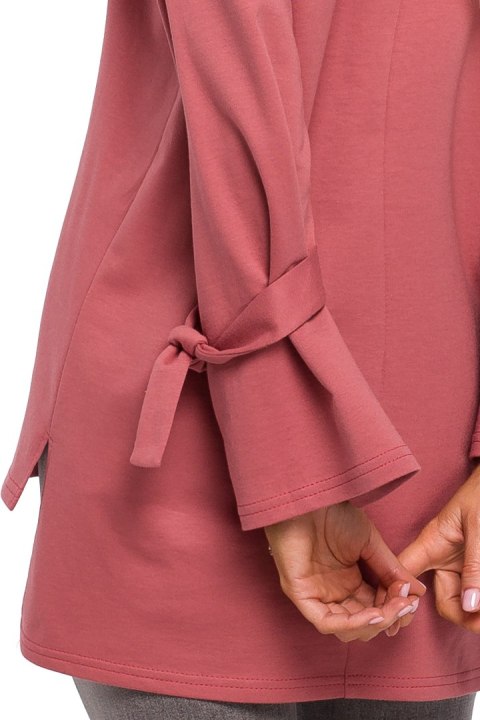 Bluza damska luźna z dzianiny dłuższy tył dekolt łódka różowa me479 Bluza damska luźna z dzianiny dłuższy tył dekolt łódka różowa me479