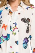 Zwiewna bluzka damska w motyle ecru me223