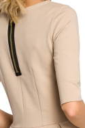 Bluzka damska z krótkim rękawem i plisowaną baskinką beżowa me139