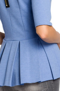 Bluzka damska z krótkim rękawem i plisowaną baskinką niebieska me139