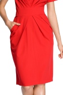 Sukienka drapowana midi z krótkim rękawem dopasowana czerwona me234