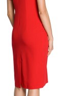 Sukienka drapowana midi z krótkim rękawem dopasowana czerwona me234