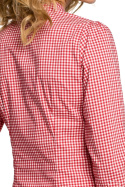 Koszula damska z wiskozy w kratę taliowana z kokardą czerwona me089