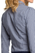 Koszula damska z wiskozy w kratę taliowana z kokardą granatowa me089