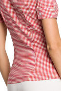 Koszula damska taliowana z kokardą i krótkim rękawem czerwona me088