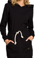Sukienka sportowa mini z kapturem i długim rękawem czarna me116