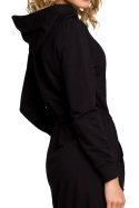 Sukienka sportowa mini z kapturem i długim rękawem czarna me116