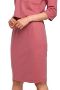 Sukienka dopasowna midi z gumką w pasie rękaw 3/4 różowa me478