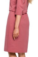 Sukienka dopasowna midi z gumką w pasie rękaw 3/4 różowa me478