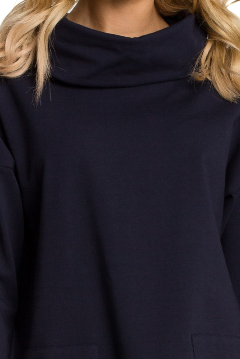 Bluza damska oversize z kominem i długim rękawem granatowa me344 Bluza damska oversize z kominem i długim rękawem granatowa me344