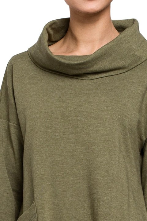 Bluza damska oversize z kominem i wiązaniem z tyłu khaki me260 Bluza damska oversize z kominem i wiązaniem z tyłu khaki me260