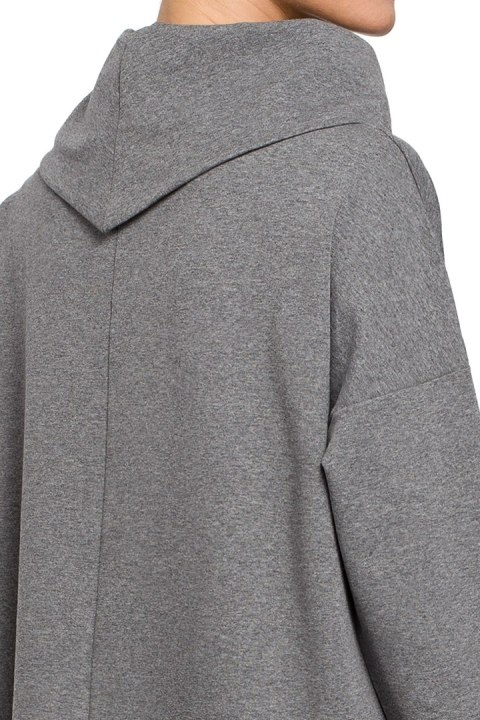 Bluza damska oversize z kominem i wiązaniem z tyłu szara me260 Bluza damska oversize z kominem i wiązaniem z tyłu szara me260