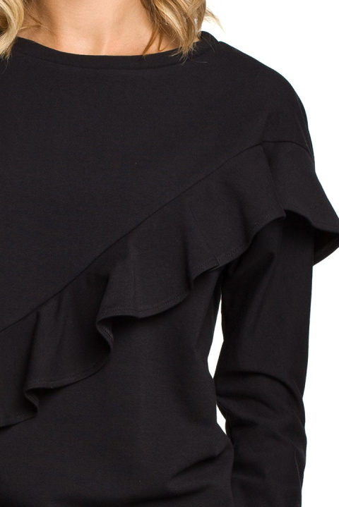 Bluza damska z falbanką i kimonowymi rękawami czarna me331 Bluza damska z falbanką i kimonowymi rękawami czarna me331
