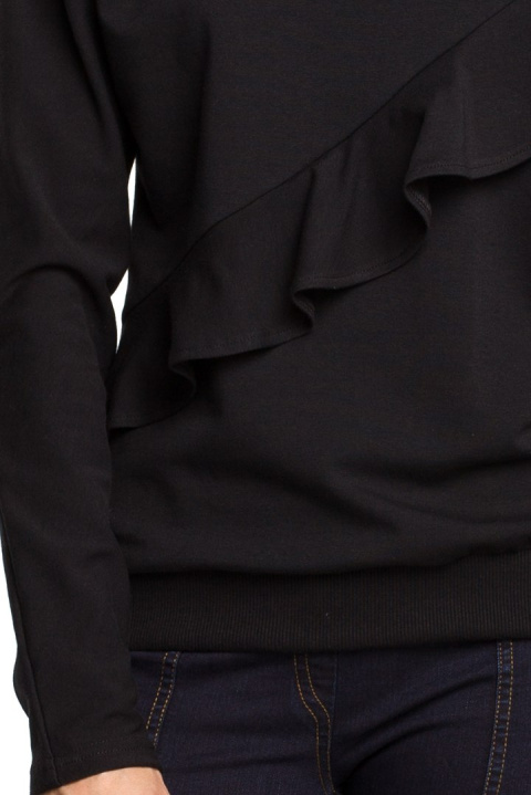 Bluza damska z falbanką i kimonowymi rękawami czarna me331 Bluza damska z falbanką i kimonowymi rękawami czarna me331