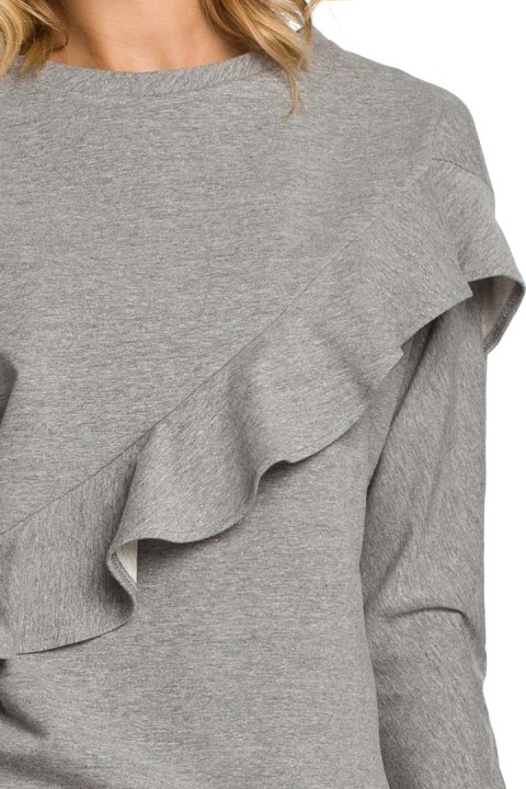 Bluza damska z falbanką i kimonowymi rękawami szara me331 Bluza damska z falbanką i kimonowymi rękawami szara me331