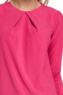 Bluzka damska z długim rękawem i zakładką przy szyi różowa me307