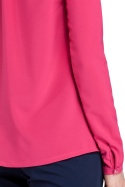 Bluzka damska z długim rękawem i zakładką przy szyi różowa me307