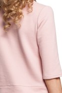 Bawełniana bluzka damska dwuwarstwowa z krótkim rękawem pudrowa me290