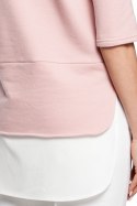 Bawełniana bluzka damska dwuwarstwowa z krótkim rękawem pudrowa me290